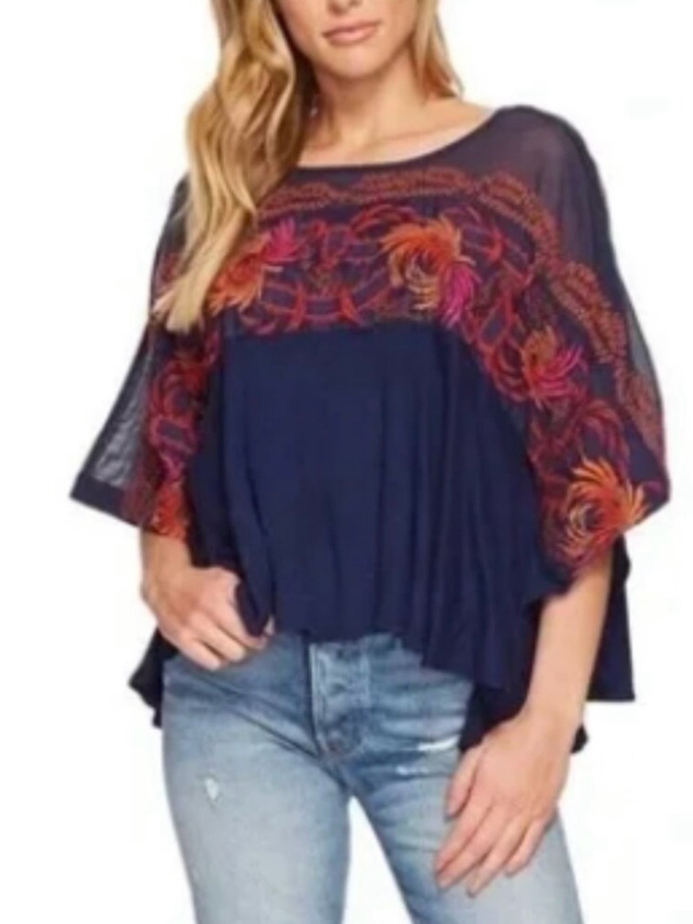 Free People Love Letter Embroidered Top Tunic Oversized Boho Medium
